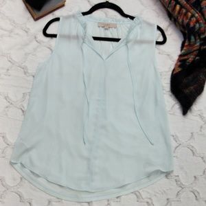 LOFT Ruffle Tie Neck Mint Sleeveless Top